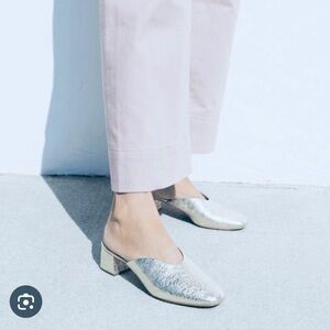 Loeffler Randall silver mules block heel